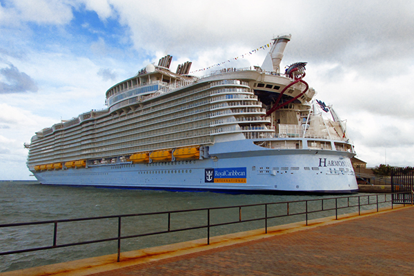 Royal Caribbean's Harmony of the Seas docked in Port of Falmouth in Jamaica.